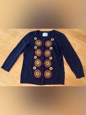 Tabitha Navy Cardigan with Bright Floral Embroidery